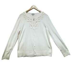 Croft & Barrow Womens Cardigan Sweater Size XL Cream Embellished Button-Front